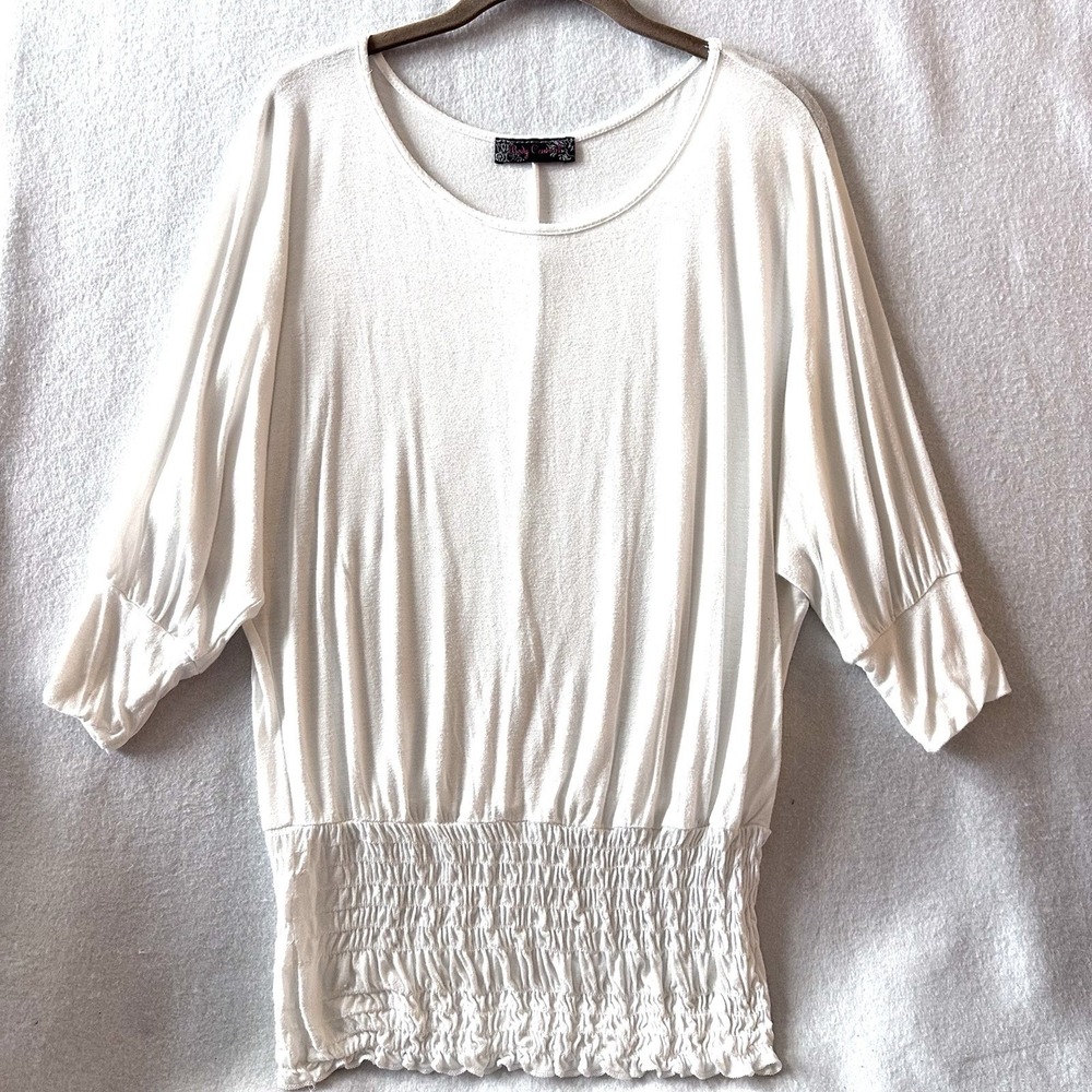 Vintage Y2K Top M Medium‎  White Dolman Breezy 00's Smocked Body Central